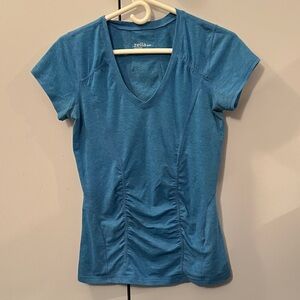 Zella Blue V-Neck Short Sleeve Athletic Top
